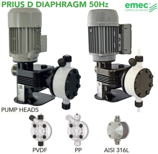 Pompa dozująca z silnikiem membranowym EMEC seria PRIUS D 50 Hz 12-1000 l/h, 10-5 bar