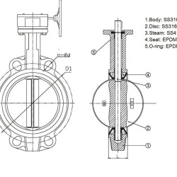 PN16 DN250 Zawór motylkowy, korpus i dysk ze stali nierdzewnej AISI 316, Seat EPDM