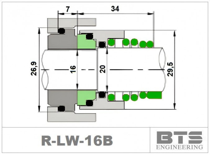 Uszczelnienie mechaniczne wału pompy Lowara R-LW 16, B, SIC/CAR, VITON, 304