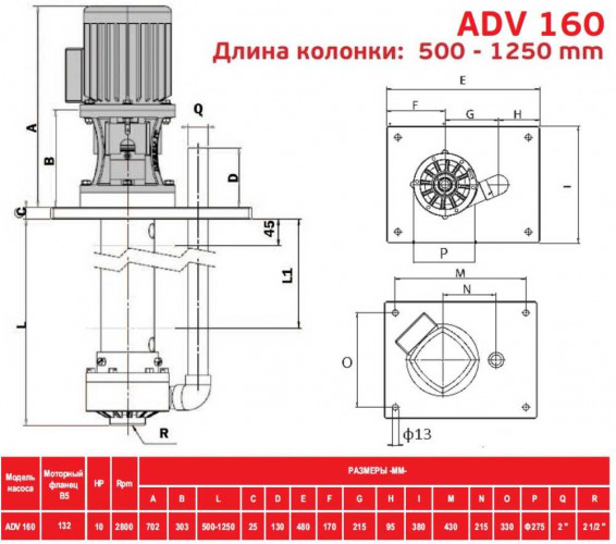 ADV 160/PVDF/1000/10HP/2800/BSP pionowy pompa odśrodkowa