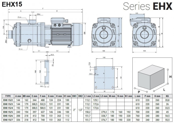 Pompa wielostopniowa pozioma EHX 15/7, 5,5 kW, 25 m3/h, 103m, 380V/T, AISI 304 (EBARA MATRIX)