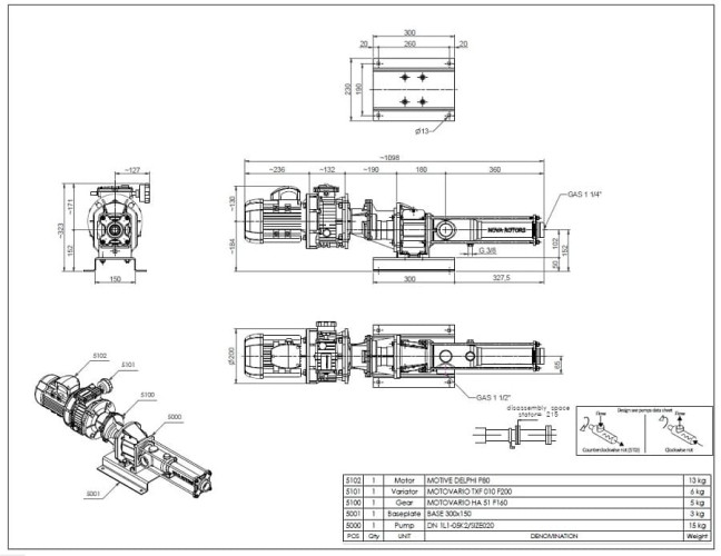 Pompa śrubowa Nova Rotors DN 05K2 z regulacją mechaniczną Motovario TXF 010 i motoreduktorem