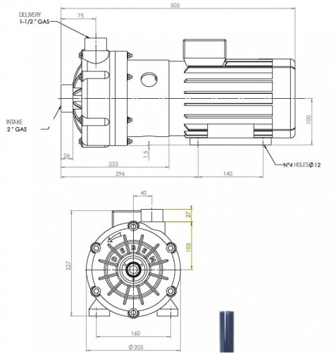 Pozioma pompa odśrodkowa MB 140/55, PE, LIP SEAL, VITON