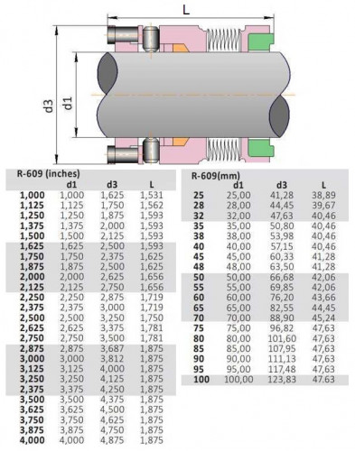 Uszczelnienie mechaniczne do pomp wysokotemperaturowych R-609 1.7/8, SIC/SIC, GRAFOIL, AM350/316