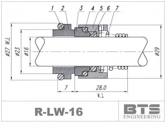 Uszczelnienie mechaniczne wału pompy Lowara R-LW 16, SIC/SIC, VITON, 316