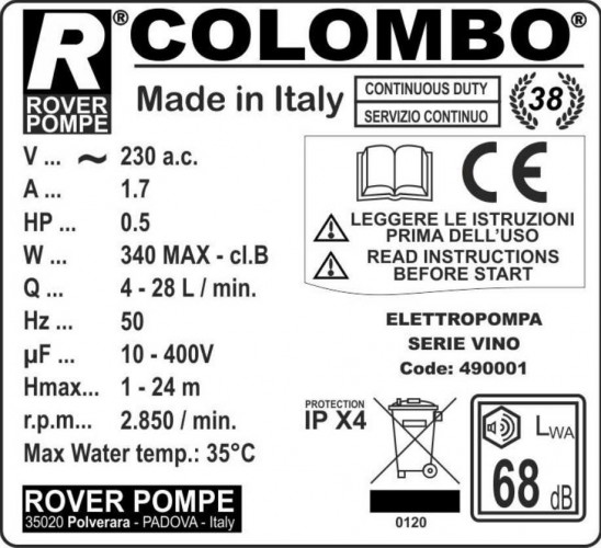 COLOMBO prasa filtracyjna 12-ramowa