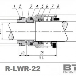 Uszczelnienie mechaniczne Lowara R-LWR 22, CAR/SIC, EPDM, typ 304 AESSEAL P0LXB, VULCAN 822, ROTEN 8E5K