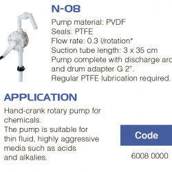 Ręczna pompa beczkowa FLUIMAC NEPTUNE N-08, PVDF, PTFE do bardzo agresywnych mediów, kwasów, zasad