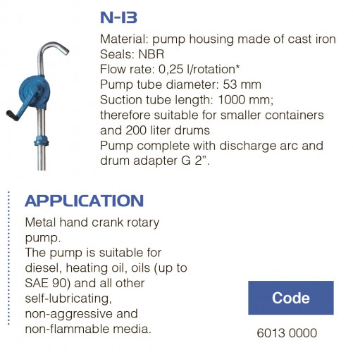 Ręczna pompa beczkowa FLUIMAC NEPTUNE N-13, żeliwo, NBR