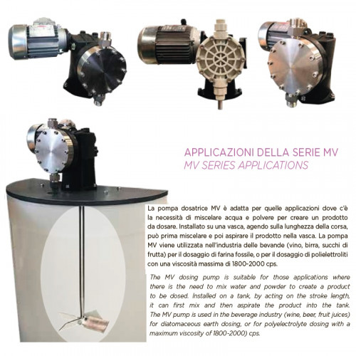 Pompa-dozownik z membraną plastikową do chemikaliów do mieszalników AQUA MVB, PP, 110 l/h, 6 bar, 0,37 kW, 380 V