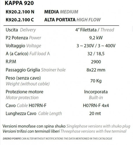Pompa spustowa Dreno Kappa K920.2.100 C z przełącznikiem