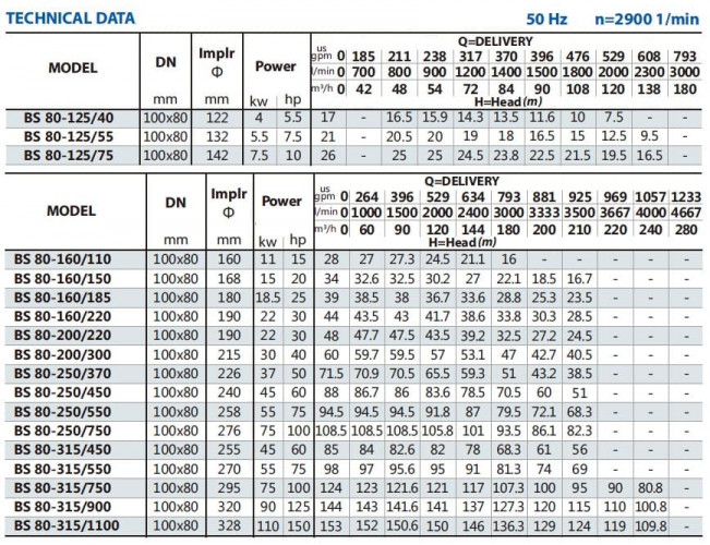 Pompa wspornikowa do wieży chłodniczej BS 80-125/75 (90/23), 7,5kW, 2900 bez silnika