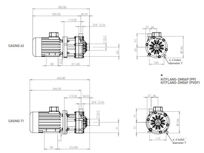 Pompa ze sprzęgłem magnetycznym DM 06 PVDF, VITON, 0,25 kW
