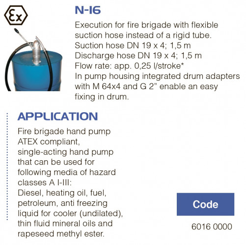 Ręczna pompa beczkowa FLUIMAC NEPTUNE N-16, Ex do oleju napędowego, benzyny ciężkiej, olejów mineralnych, estrów metylowych rzepaku