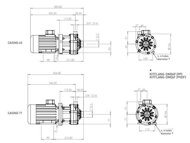 Pompa ze sprzęgłem magnetycznym DM 06 PVDF, Viton 0,25 kW (wirnik 65)