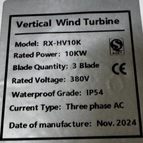 Turbina wiatrowa typu H RX-HV10K-3 10 kW pionowa