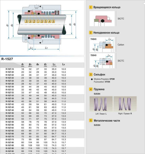 Uszczelnienie pompy R-1527 35, SIC/SIC, VITON, 304, T5S43
