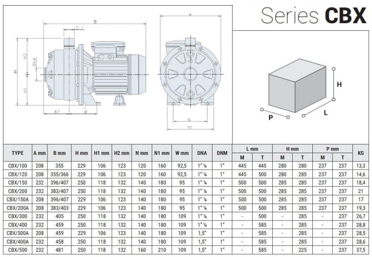 Pompa ze stali nierdzewnej CBX/200, 1,5 kW, 4,8 m3/h, 64m, 380V/T, AISI 304 (EBARA 2CDX 70/20)
