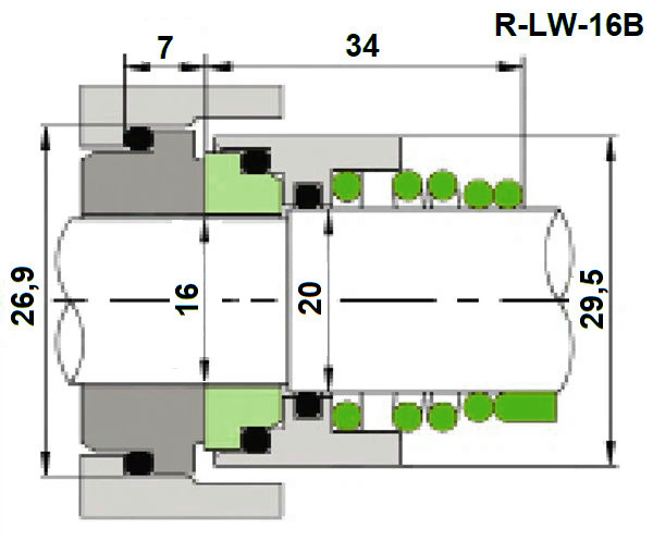 Uszczelnienie pompy Lowara R-LW 16, SIC/SIC, VITON, 316
