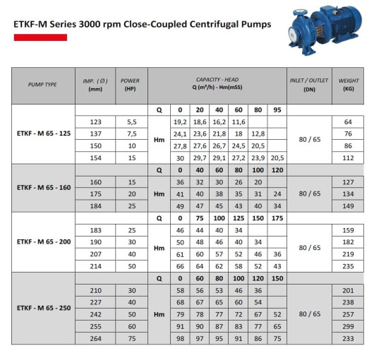 Pompa obiegowa ETKF-M 65-160, 11 kW, 3000