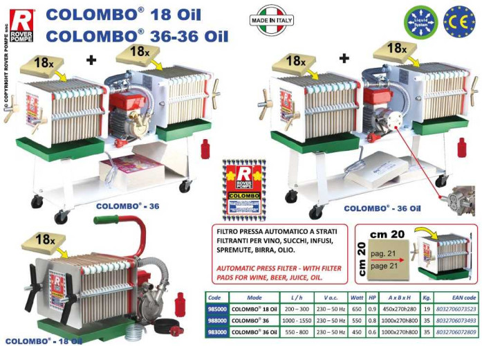 COLOMBO 36-prasa filtracyjna ramowa