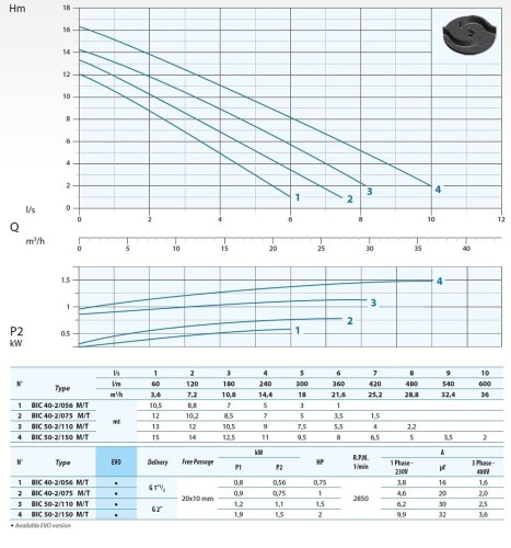 Pompa głębinowa Dreno BIC 40-2 / 075 m z dwukanałowym wirnikiem