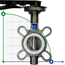 PN16 DN40 Zawór Motylkowy, korpus i tarcza wykonane ze stali nierdzewnej AISI 304, gniazdo PTFE