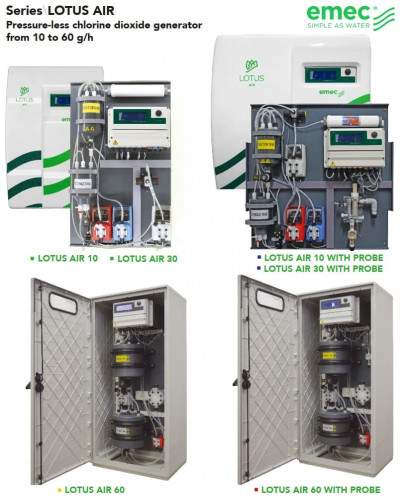 System dozowania i sterowania dwutlenkiem chloru EMEC LOTUS AIR 10-60 g/h do dezynfekcji wody