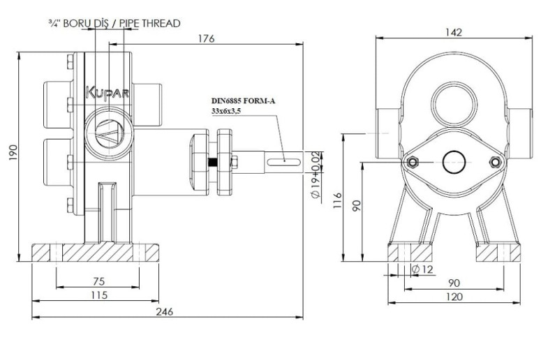 Pompa zębata Kupar KHP 3/4 cala do detergentów, 1,25-3,4 m3/h