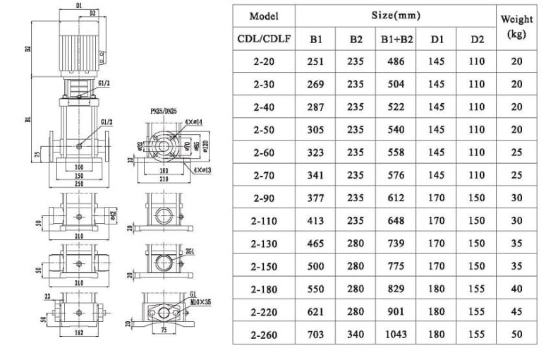 CDLF 2-100, AISI 304 pompa wielostopniowa do mycia CIP
