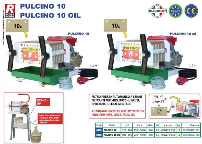 PULCINO 10 Oil - prasa filtracyjna ramowa