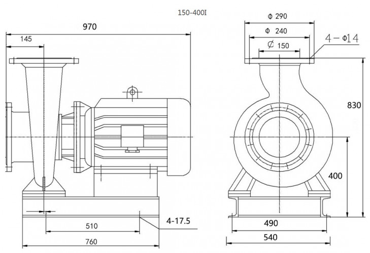 BGWH 150-400(I) (200/50), 45kW, 1480 - pompa ze stali nierdzewnej pozioma