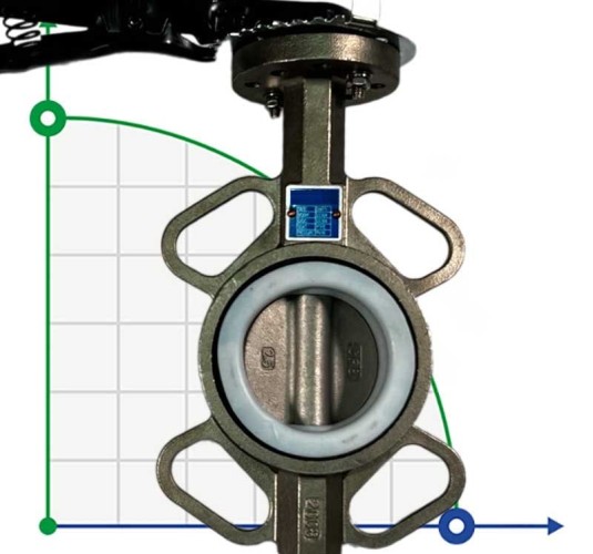 PN16 DN65 Zawór Motylkowy, korpus i tarcza wykonane ze stali nierdzewnej AISI 304, gniazdo PTFE