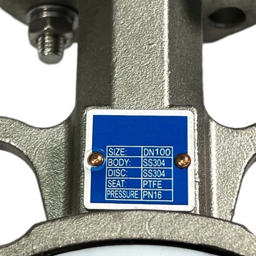 PN16 DN100 Zawór Motylkowy, korpus i tarcza wykonane ze stali nierdzewnej AISI 304, gniazdo PTFE