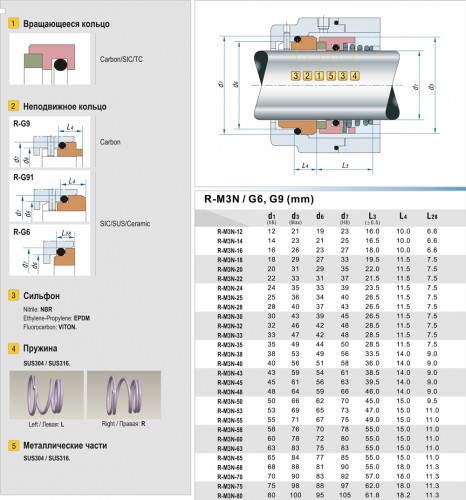 Uszczelnienie mechaniczne do pomp R-M3N 32, SIC/SIC, VITON, 304, G6