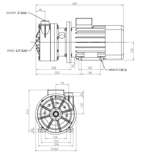 Pozioma pompa odśrodkowa MB 160, PP, LIP SEAL, VITON, A