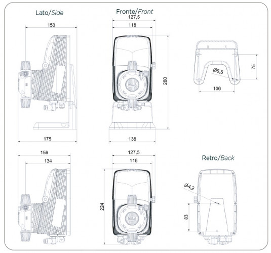 Pompa dozująca z elektromagnesem membranowym PDE HC151+ CL(J) M60 240V PVDF-CE-VT, 1-10 l/h, 7-1 bar