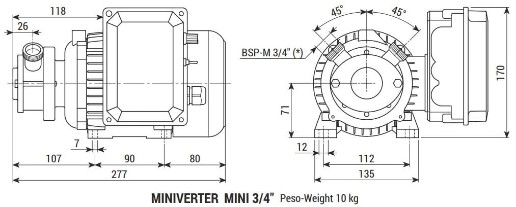 Pompa wirnikowa LIVERANI MINIVERTER MINI 3/4" NR MF 0,56kW, 285-1400obr./min, 220V monoblok z wbudowaną przetwornicą częstotliwości