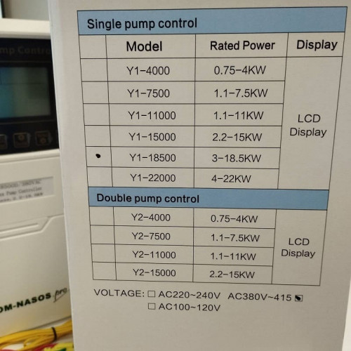 Sterownik pompy Y1-18500D, tworzywo ABS, 3-fazowy 380V-415V, 3-18,5kW