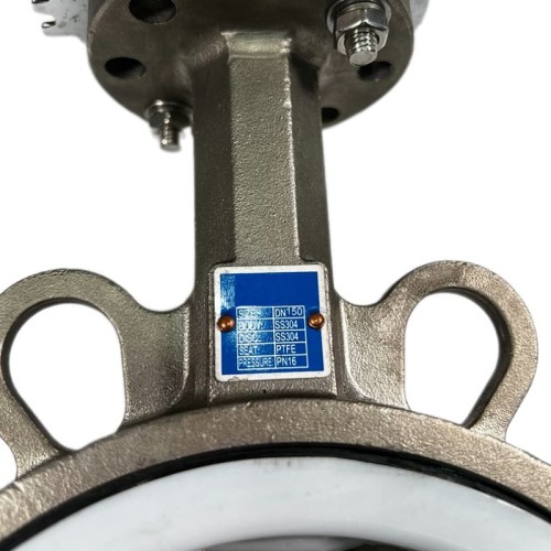 PN16 DN150 Zawór Motylkowy, korpus i tarcza wykonane ze stali nierdzewnej AISI 304, gniazdo PTFE