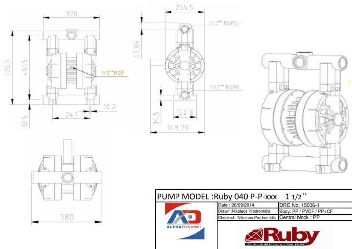 RUBY 040P-P-TPT-F pompa membranowa pneumatyczny