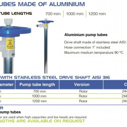 Część pompująca (rura) pompy beczkowej FLUIMAC NETTUNE wykonana z ALU (wał AISI 316), 1000 mm, Ø41 mm