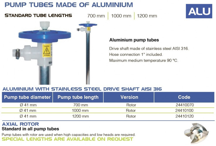 Część pompy (rura) pompy beczkowej FLUIMAC NETTUNE z ALU (wał AISI 316), 1200 mm, Ø41 mm