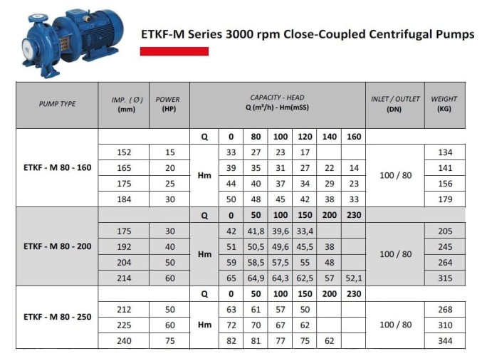Pompa do wieży chłodniczej monoblokowa ETKF-M 80-250, 45 kW, 3000