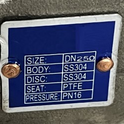 PN16 DN250 Zawór Motylkowy, korpus i tarcza wykonane ze stali nierdzewnej AISI 304, gniazdo PTFE