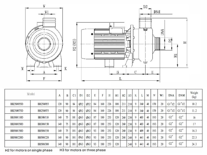 Pompa odśrodkowa do roztworu glikolu BB250/075D, AISI304, 220V/50Hz, 2900