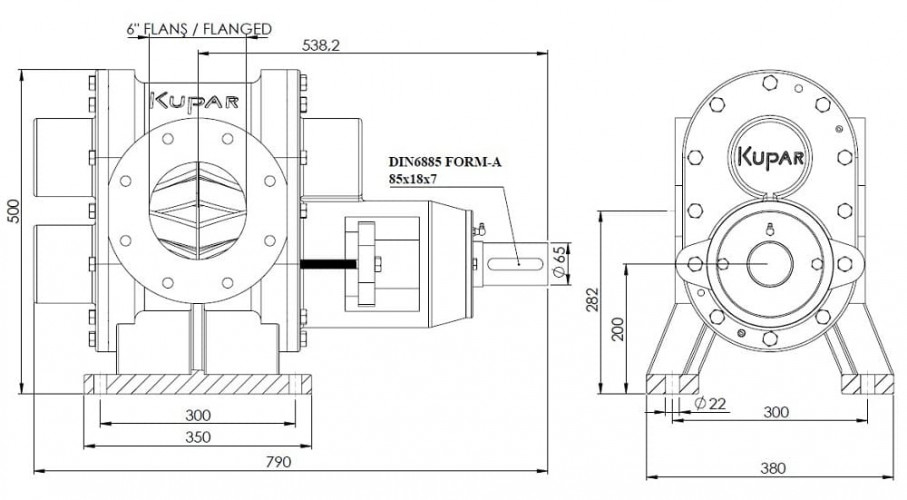 Pompa zębata do oleju napędowego Kupar KHP 6 cali, 25-100 m3/h