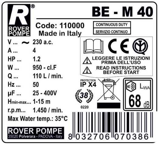BE-M 40 pompa do płynnych detergentów, oleju napędowego