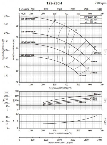 Pompa do zaopatrzenia w wodę BSM 125-250H/1320 (360/78), 132kW, 2900