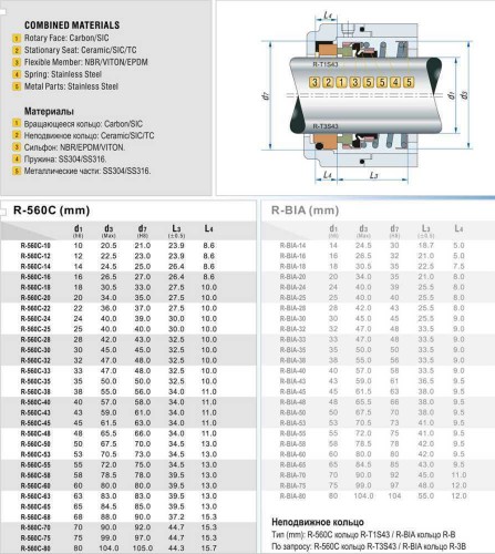 Uszczelnienie pompy R-560C 40, CAR/SIC, EPDM, 304, T1S43